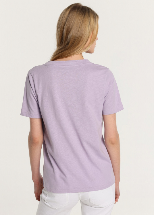 T-Shirt basique manche courte Col en V double. | Violet