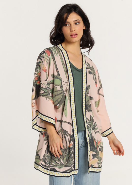 Kimono manches 3/4 imprimé Tropical | Imprimé