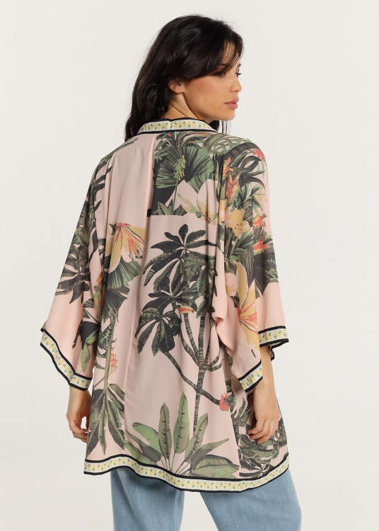 Kimono manches 3/4 imprimé Tropical