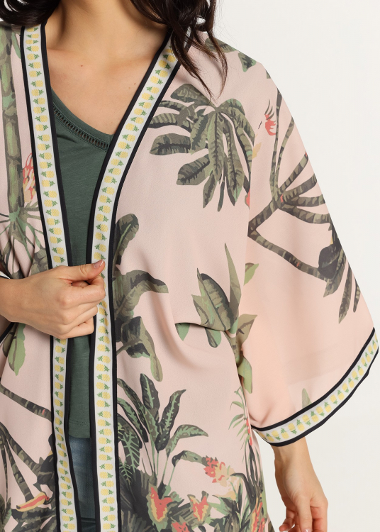Kimono manches 3/4 imprimé Tropical