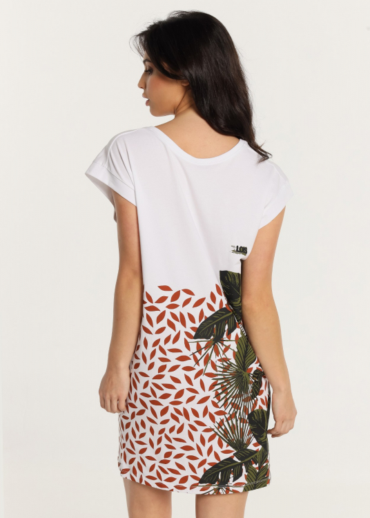 Robe T-shirt courte mancheron dos plongeant Graphique Tropical | Blanc